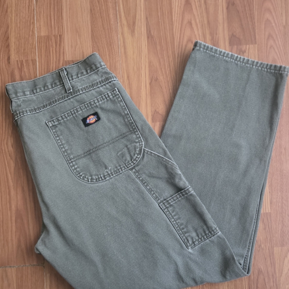 Dickies Men's Distressed Olive Green Work Pants Size 38x32